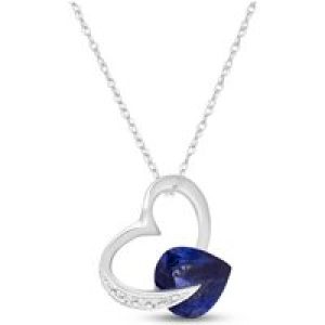 Sapphire & Diamond Laurel Open Work Embellished Pendant Necklace in 9ct White Gold