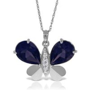 Sapphire & Diamond Vera Butterfly Unique Pendant Necklace in 9ct White Gold