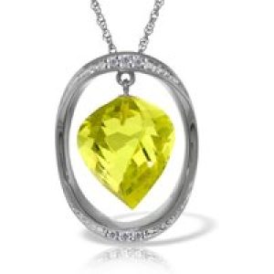 Lemon Quartz & Diamond Laurie Contemporary Embellished Pendant Necklace in 9ct White Gold