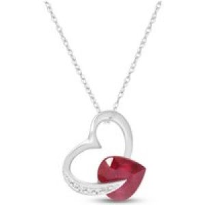 Ruby & Diamond Laurel Open Work Embellished Pendant Necklace in 9ct White Gold