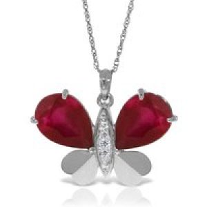 Ruby & Diamond Vera Butterfly Unique Pendant Necklace in 9ct White Gold