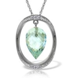 Blue Topaz & Diamond Laurie Oval Embellished Pendant Necklace in 9ct White Gold