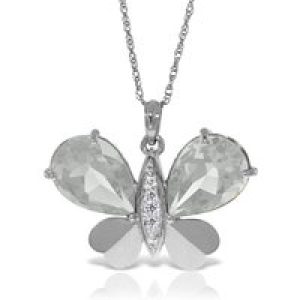 White Topaz & Diamond Vera Butterfly Unique Pendant Necklace in 9ct White Gold