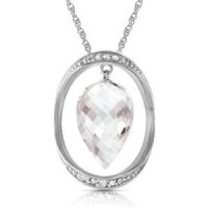 White Topaz & Diamond Laurie Oval Embellished Pendant Necklace in 9ct White Gold