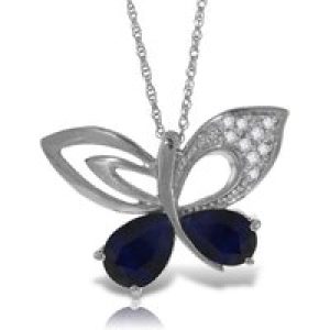 Sapphire & Diamond Verity Abstract Butterfly Pendant Necklace in 9ct White Gold