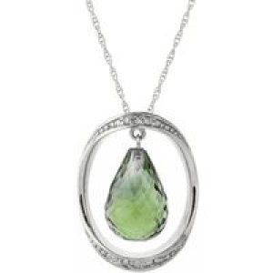 Green Amethyst & Diamond Laurie Dimensional Embellished Pendant Necklace in 9ct White Gold