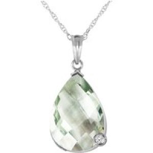 Green Amethyst & Diamond Salma Dimensional Embellished Pendant Necklace in 9ct White Gold
