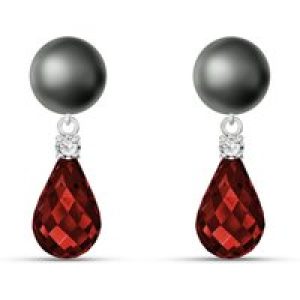 Black Pearl, Garnet & Diamond Ella Dimensional Chandelier Earrings in 9ct White Gold