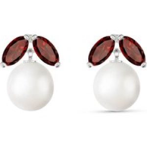 Pearl & Garnet Claudia Petal Stud Earrings in 9ct White Gold