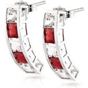 Ruby & White Topaz Hazel Vertical Curved Earrings in 9ct White Gold