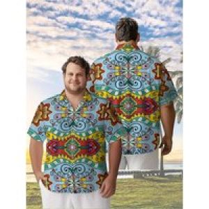 Men’s Plus Size Hawaiian Shirts Floral Geometry Pattern,New in Summer Fashion Tops,Hip Hop Rock Streetwear