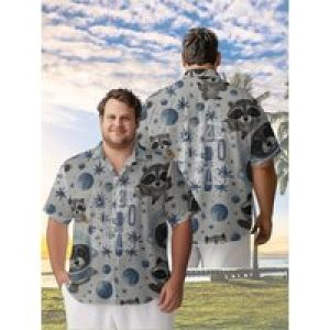 Men’s Plus Size Hawaiian Shirts Star Adventure Raccoon Pattern,New Summer Fashion Tops,Hip Hop Streetwear