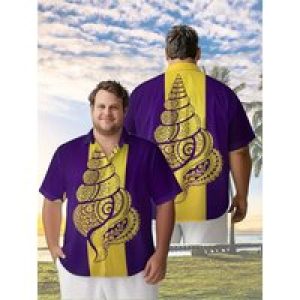 Men’s Plus Size Hawaiian Shirts Purple and Yellow Spiral Art Pattern,New in Summer Fashion Tops,Hip Hop Rock Streetwear