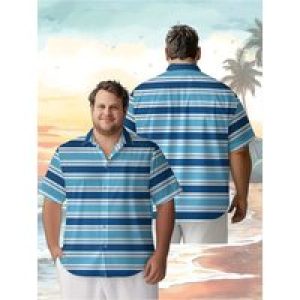 Men’s Plus Size Hawaiian Shirts Blue Stripes Pattern,Unisex Baggy Aloha Shirts,summer Alternative Clothing