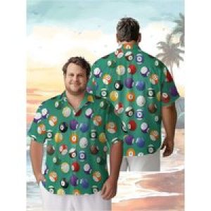 Men’s Plus Size Hawaiian Shirts Classic Billiards Theme pattern, Button Up Shirts, Unisex Casual Clothing, Summer Tops