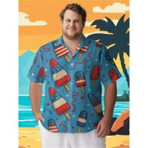 Men’s Plus Size Hawaiian ShirtsAmerican Flag Themed Popsiclepattern, Summer Casual Tops, Suitable for Outdoor ,party, Streetwear