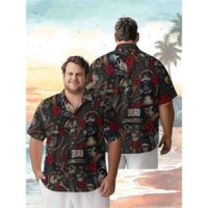 Men’s Plus Size Hawaiian Shirts Skull and Rose Dark Style pattern,New in Summer Fashion Tops,Hip Hop Rock Streetwear