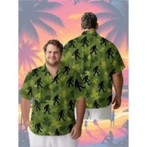 Men’s Plus Size Hawaiian Shirts Sasquatch Jungle Adventure pattern, Button Up Shirts, Unisex Casual Clothing, Summer Tops