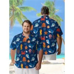 Men’s Plus Size Hawaiian Shirts Deep Sea Adventure pattern, Unisex Aloha Shirts,New in Summer Tops Tee,streetwear
