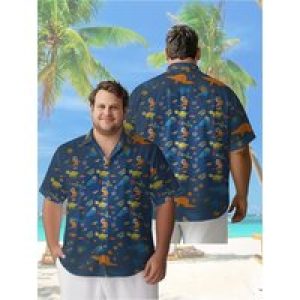 Men’s Plus Size Hawaiian Shirts Space Adventure Pattern, Summer Casual Tops, Outdoor and Party, Streetwear