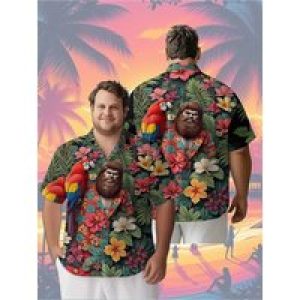 Men’s Plus Size Hawaiian Shirts Parrot and Tropical Flowers pattern,Unisex Baggy Aloha Shirts,summer Alternative Clothing