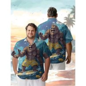 Men’s Plus Size Hawaiian Shirts Sasquatch Tropical Surfing pattern, Summer Casual Tops, Suitable for Outdoor Party, Streetwear