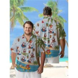 Men’s Plus Size Hawaiian Shirts Tropical Christmas Surfing Party Pattern,New Summer Fashion Tops,Hip Hop Streetwear