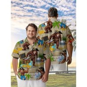 Men’s Plus Size Hawaiian Shirts Pirate Gorilla Pattern,New Summer Fashion Tops,Hip Hop Streetwear