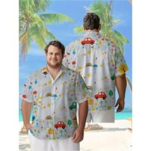 Men’s Plus Size Hawaiian Shirts Cartoon Cars Pattern,Premium Comfort Youth Clothes,Y2K Tops