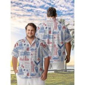 Men’s Plus Size Hawaiian Shirts American Landmark and Statue of Liberty Theme Prints Pattern,New Summer Fashion Tops,Hip Hop