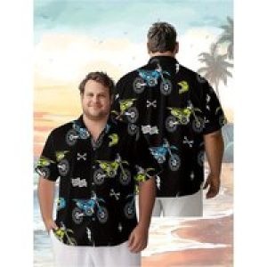 Men’s Plus Size Hawaiian Shirts Motocross Theme pattern,New in Summer Fashion Tops,Hip Hop Rock Streetwear