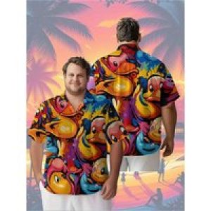 Men’s Plus Size Hawaiian Shirts Colorful Cartoon Ducks pattern,New in Summer Fashion Tops,Hip Hop Rock Streetwear