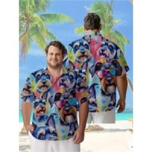 Men’s Plus Size Hawaiian Shirts Rainbow Spotted Dog Pattern, Button Up Shirts, Unisex Casual Clothing, Summer Tops
