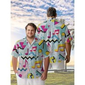 Men’s Plus Size Hawaiian Shirts Retro Colorful Geometry Pattern,New Summer Fashion Tops,Hip Hop Streetwear