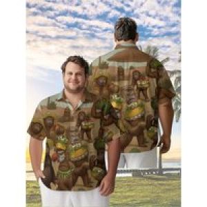 Men’s Plus Size Hawaiian Shirts Monkey Desert Carnival Pattern,New Summer Fashion Tops,Hip Hop Streetwear