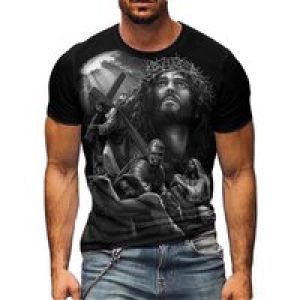 Men’S Plus Size Jesus 3D Print Short Sleeve T-Shirt – Soft Polyester Comfortable Round Neck Tee with Cross & Figures Design