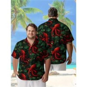 Men’s Plus Size Hawaiian Shirts Fantasy Octopus Camouflage Pattern, Button Up Shirts, Unisex Casual Clothing, Summer Tops
