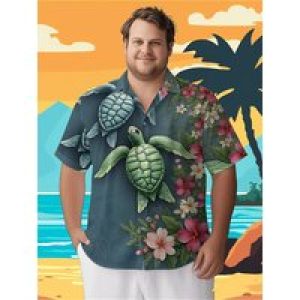 Men’s Plus Size Hawaiian ShirtsTropical Raccoonspattern, Button Up Shirts, Unisex Casual Clothing, Summer Tops