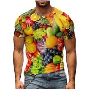 Spring Summer Casual T-shirt for Men, Fruit 3D Print Short Sleeve T-shirt, Soft and Comfortable Polyester Fiber tee