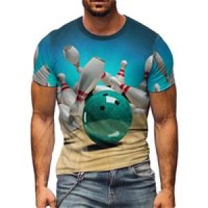 Men’s Bowling Sports 3D Print T-Shirt Fun Hip Hop Style Breathable Polyester Short Sleeve Loose Fit