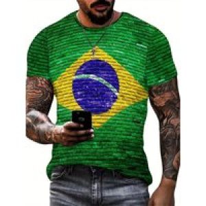 Men’s & Women’s Brazilian Flag 3D Print T-Shirt – Loose Fit Plus Size, Soft Breathable Polyester, Lightweight 180gsm Fabric