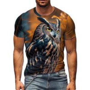 Men’s & Women’s 3D Print Owl Graphic T-Shirt – Soft Polyester, Loose Fit Large Size, Vibrant Geometric Pattern