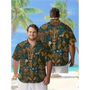 Men’s Plus Size Hawaiian Shirts Polynesian Culture Tiki Masks Pattern,New Summer Fashion Tops,Hip Hop Streetwear
