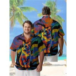 Men’s Plus Size Hawaiian Shirts Colorful Owls Pattern, Unisex Aloha Shirts,New Summer Tops Tee,streetwear