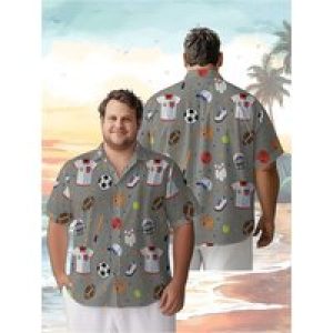 Men’s Plus Size Hawaiian Shirts Baseball Caps, Sneakers, Footballs, Basketballs pattern,New Fashion Top,Hip Hop Rock Streetwear