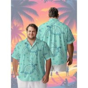 Men’s Plus Size Hawaiian Shirts Turtle Pattern, Unisex Aloha Shirts,New in Summer Tops Tee,streetwear