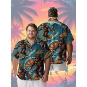 Men’s Plus Size Hawaiian ShirtsTropical Surfing Sasquatchpattern, Button Up Shirts, Unisex Casual Clothing, Summer Tops
