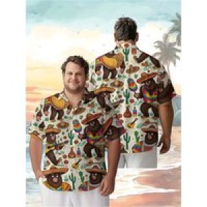 Men’s Plus Size Hawaiian Shirts Mexican Carnival Theme Bear Music Party pattern, Summer Casual Top for Outdoor,party, Streetwear