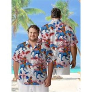 Men’s Plus Size Hawaiian Shirts Dinosaur Riding Pattern, Summer Casual Tops, Outdoor and Party, Streetwear