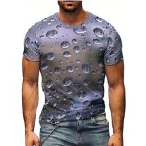 Men’s 3D Print Water Drop Geometric Pattern T-Shirt – Hip Hop Streetwear Loose Fit, Soft Breathable Polyester